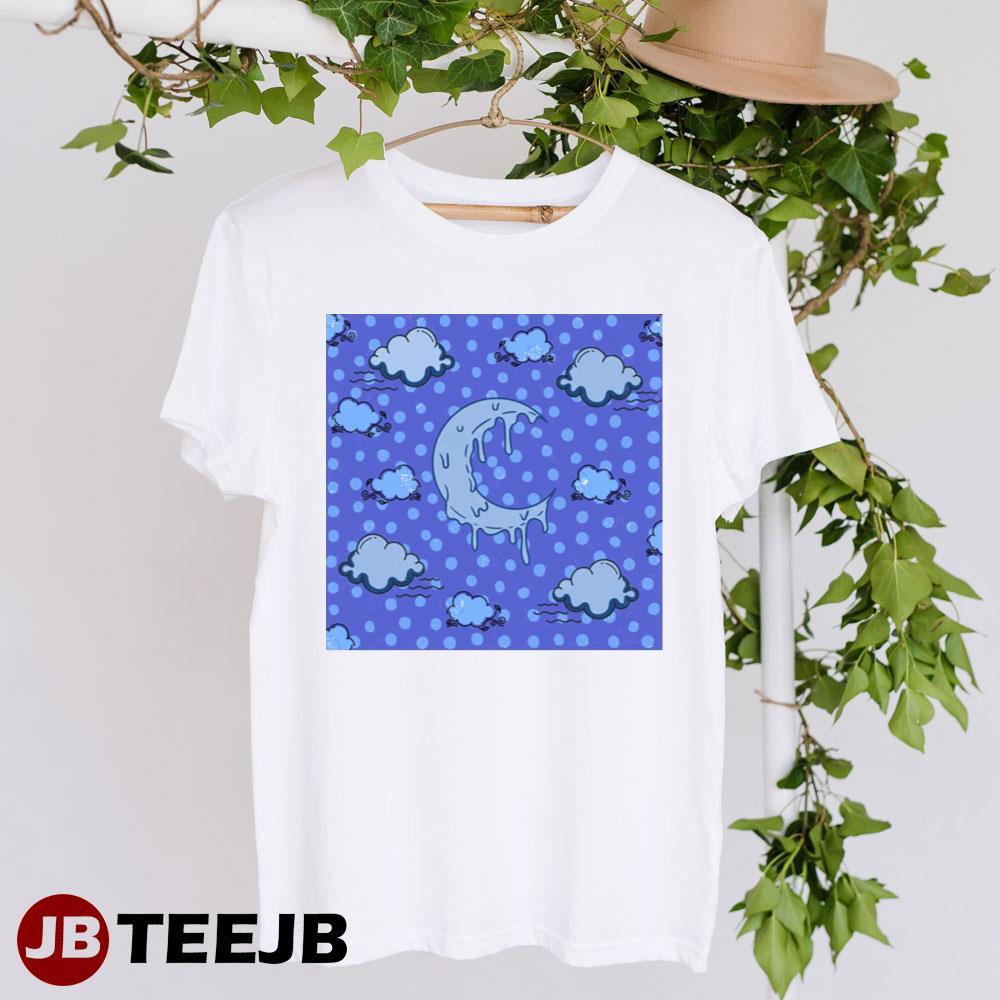 Melting Crescent Moon Cloud Night Blue Polka Dots TeeJB Unisex T-Shirt