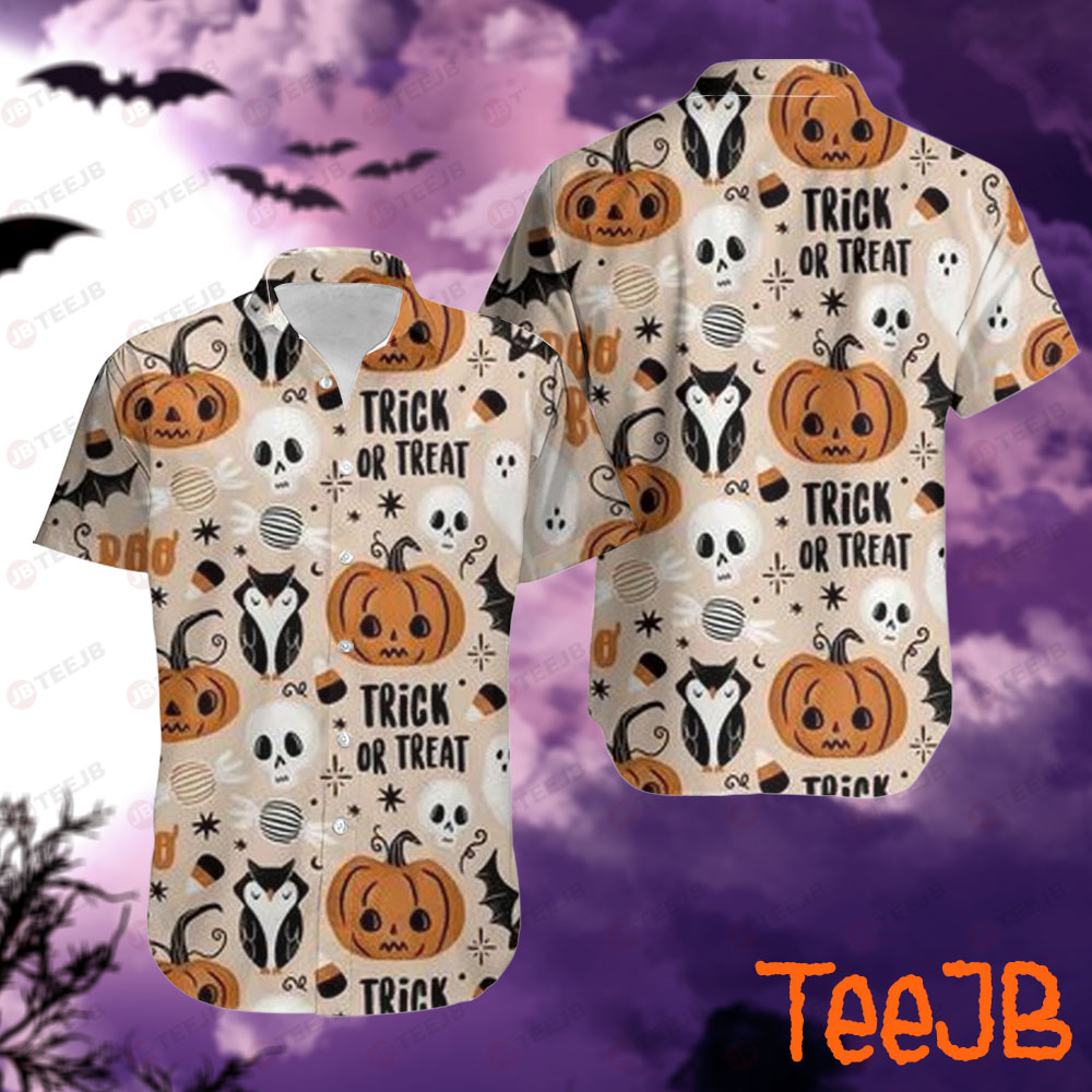 Owl Bats Boos Pumpkins Halloween Pattern Hawaii Shirt