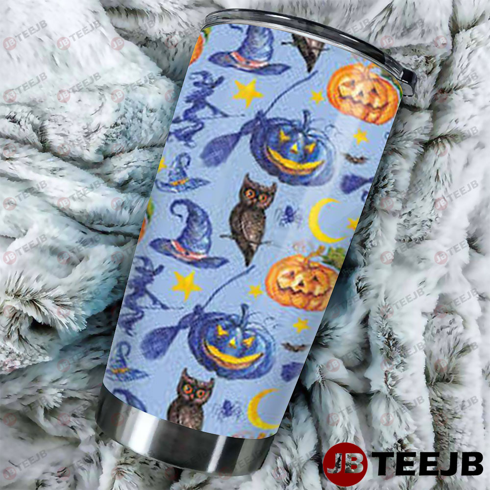 Owl Witch Hats Pumpkins Halloween Pattern Tumbler