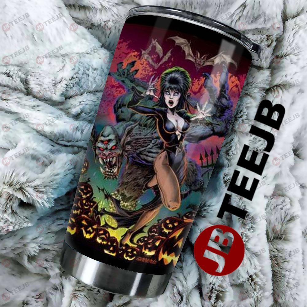 Pumpkin And Bat Elvira Mistress Of The Dark Halloween TeeJB Tumbler