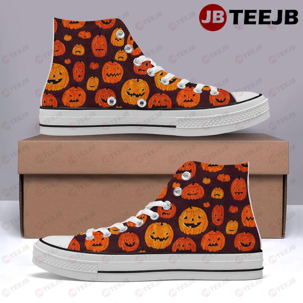 Pumpkins Halloween Pattern 055 TeeJB High Top Retro Canvas Shoes