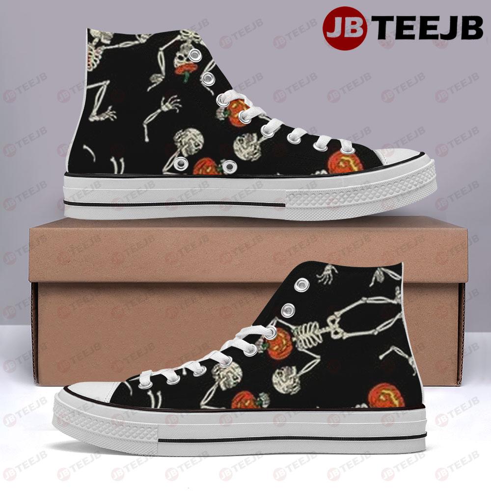 Skeletons Pumpkins Halloween Pattern 206 TeeJB High Top Retro Canvas Shoes