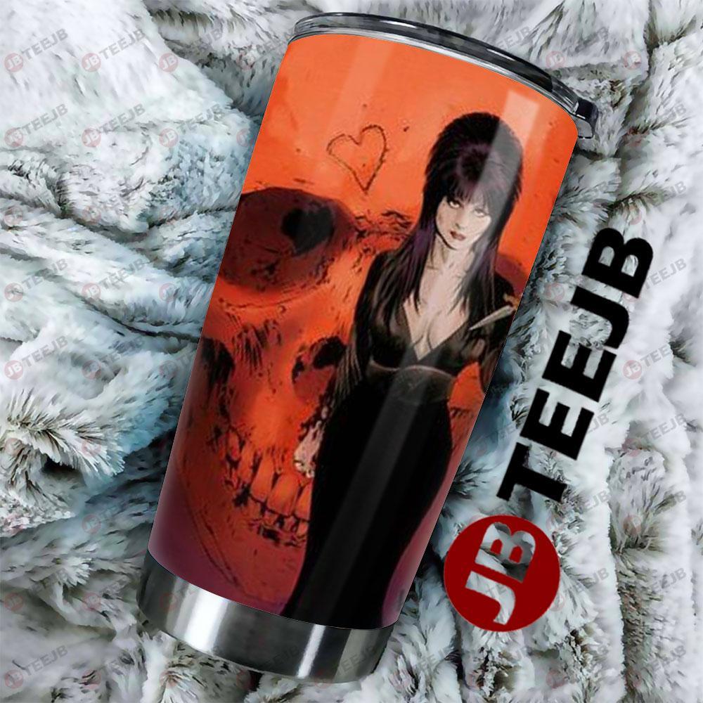 Skull Background Elvira Mistress Of The Dark Halloween TeeJB Tumbler