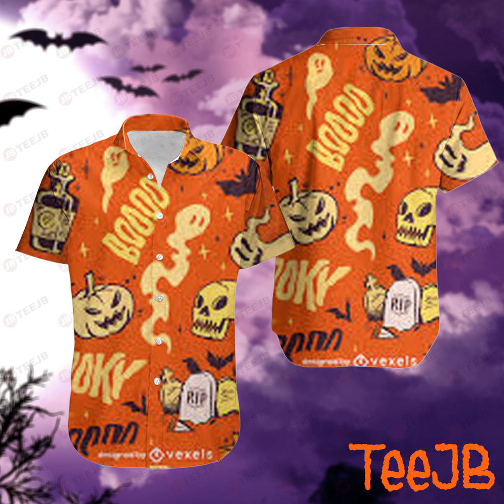 Skulls Bats Boos Pumpkins Halloween Pattern 038 Hawaii Shirt