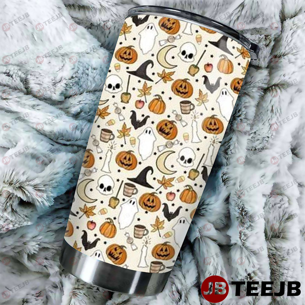 Skulls Bats Ghosts Pumpkins Halloween Pattern Tumbler