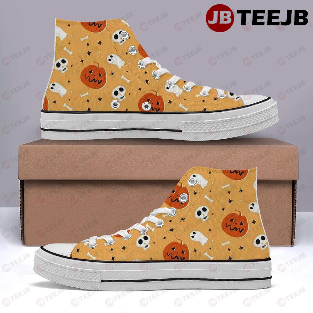 Skulls Boos Pumpkins Halloween Pattern 002 TeeJB High Top Retro Canvas Shoes