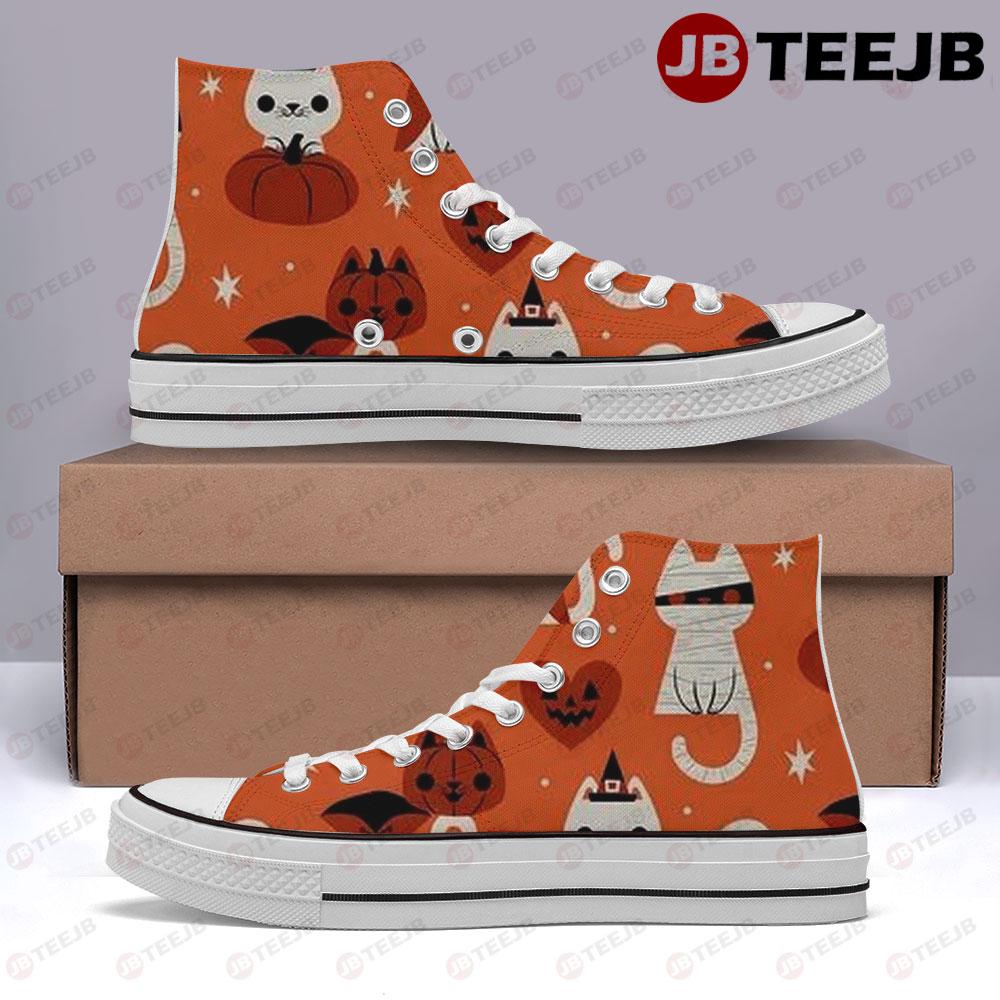 Skulls Cats Pumpkins Halloween Pattern 046 TeeJB High Top Retro Canvas Shoes