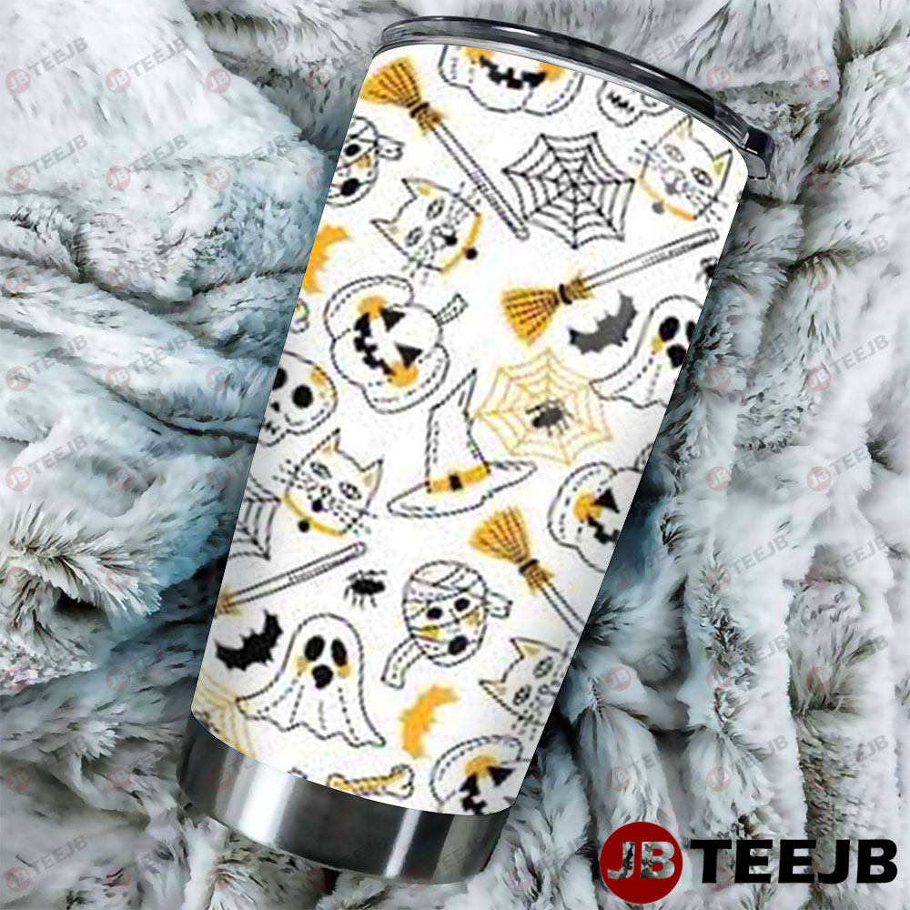 Skulls Ghosts Pumpkins Halloween Pattern 138 Tumbler