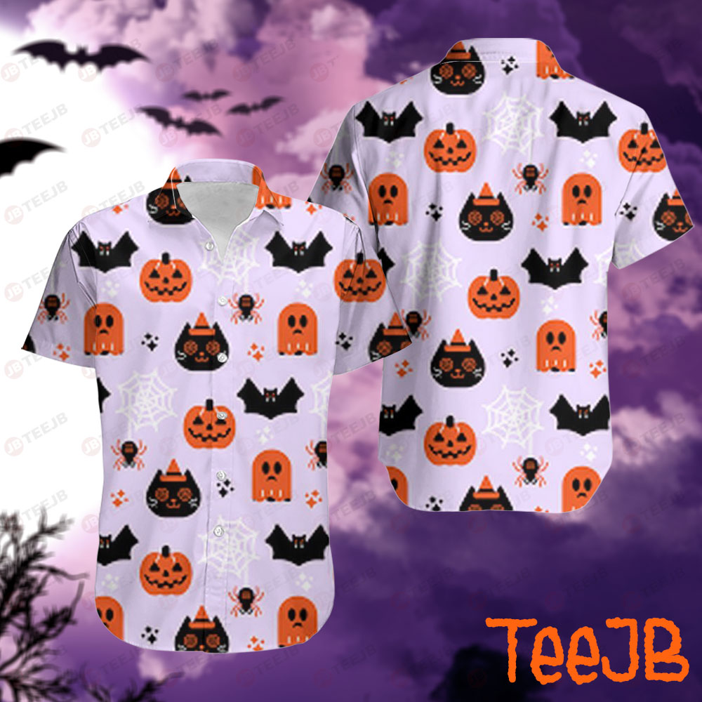 Spiders Bats Boos Pumpkins Halloween Pattern 014 Hawaii Shirt