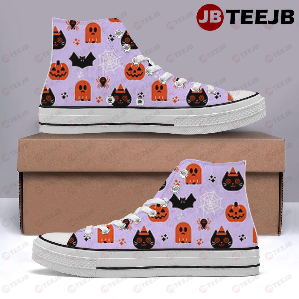 Spiders Bats Boos Pumpkins Halloween Pattern 014 TeeJB High Top Retro Canvas Shoes