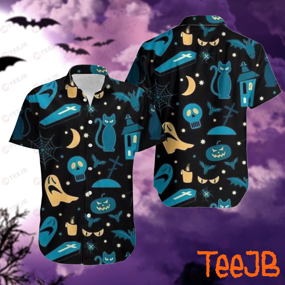 Spiders Bats Cats Ghosts Pumpkins Halloween Pattern 084 Hawaii Shirt