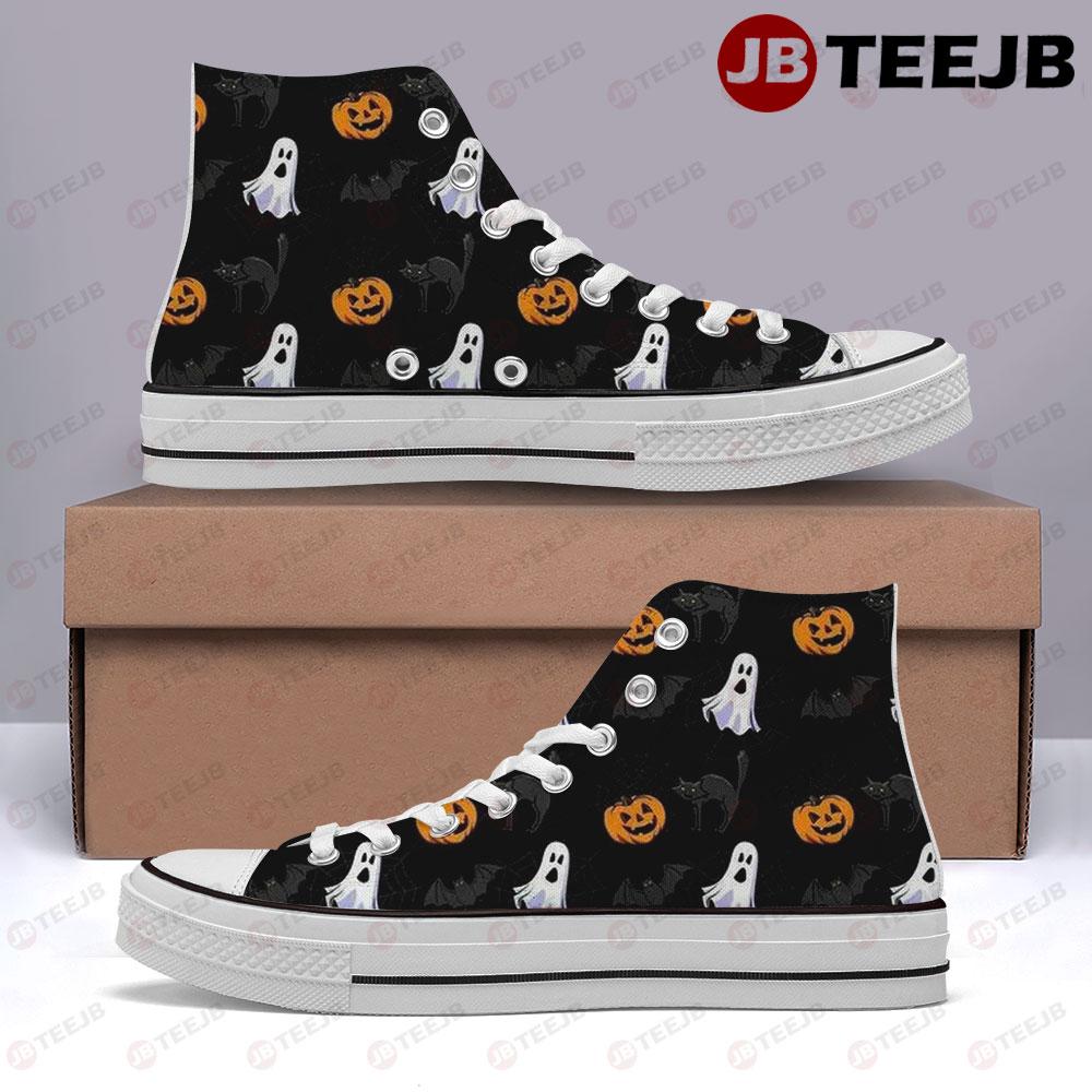 Spiders Bats Cats Ghosts Pumpkins Halloween Pattern 126 TeeJB High Top Retro Canvas Shoes