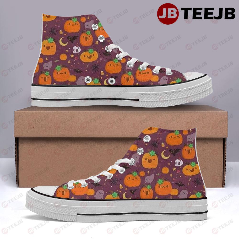 Spiders Bats Pumpkins Halloween Pattern 093 TeeJB High Top Retro Canvas Shoes