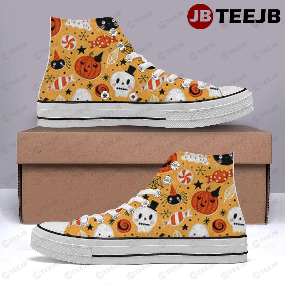 Spiders Ghosts Pumpkins Halloween Pattern 149 TeeJB High Top Retro Canvas Shoes