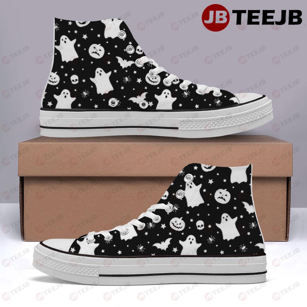 Spiders Skulls Bats Boos Halloween Pattern TeeJB High Top Retro Canvas Shoes