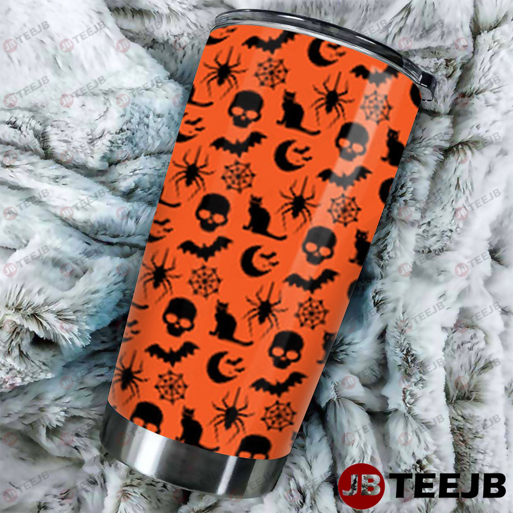 Spiders Skulls Bats Cats Halloween Pattern Tumbler