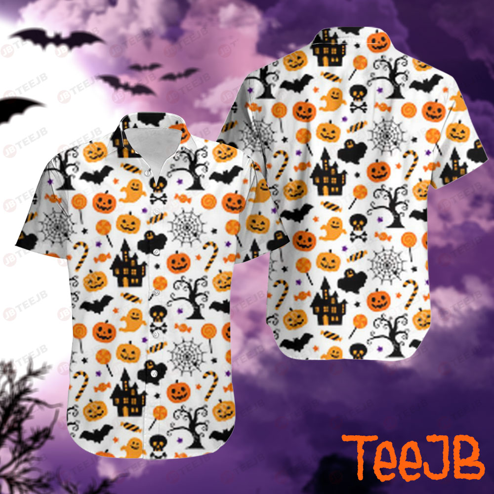 Spiders Skulls Bats Pumpkins Halloween Pattern 027 Hawaii Shirt