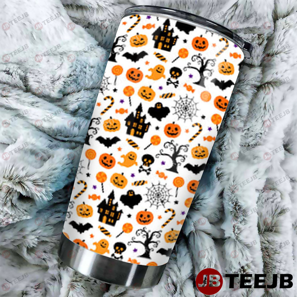 Spiders Skulls Bats Pumpkins Halloween Pattern 027 Tumbler