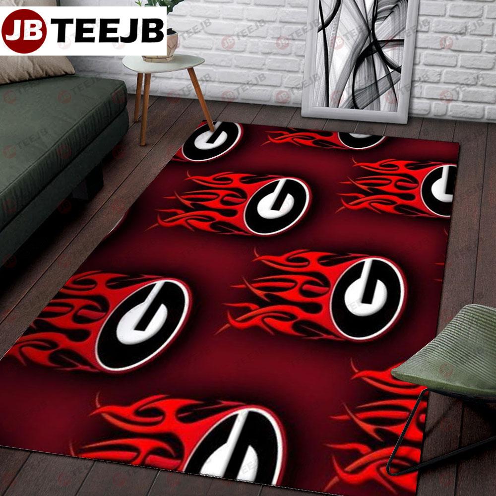 University Of Georgia On Fire Red American Sports Teams TeeJB Rug Rectangle