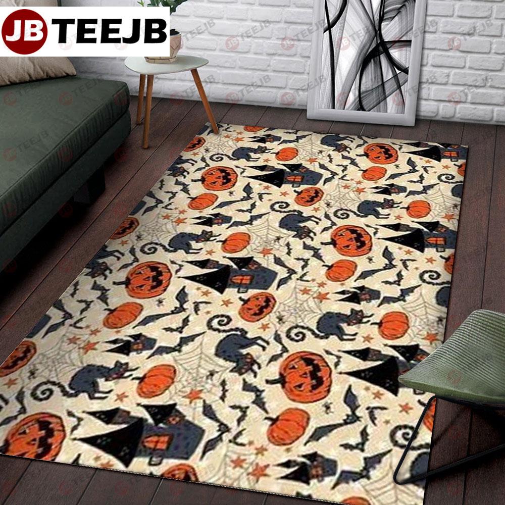 Bats Cats Pumpkins Halloween Pattern 303 TeeJB Rug Rectangle