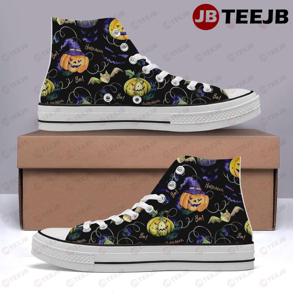 Bats Pumpkins Halloween Pattern 161 TeeJB High Top Retro Canvas Shoes