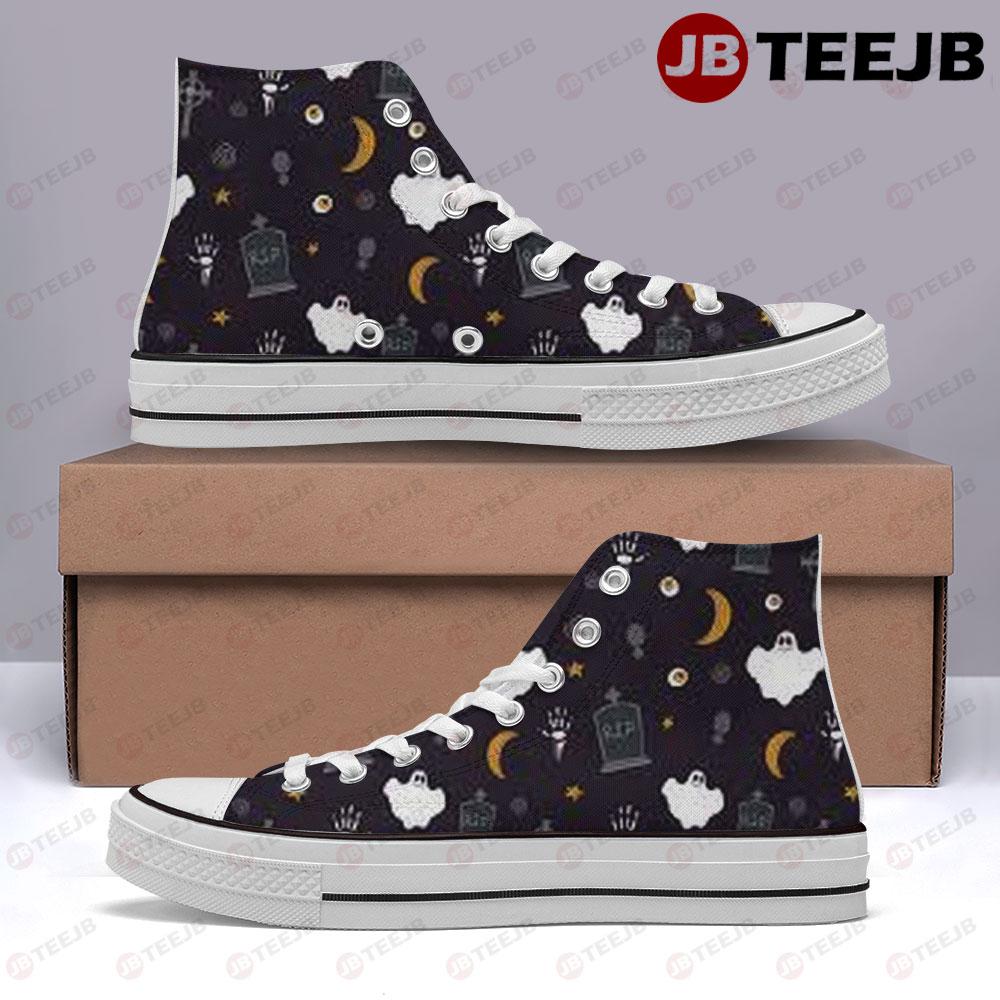 Boos Halloween Pattern 079 TeeJB High Top Retro Canvas Shoes