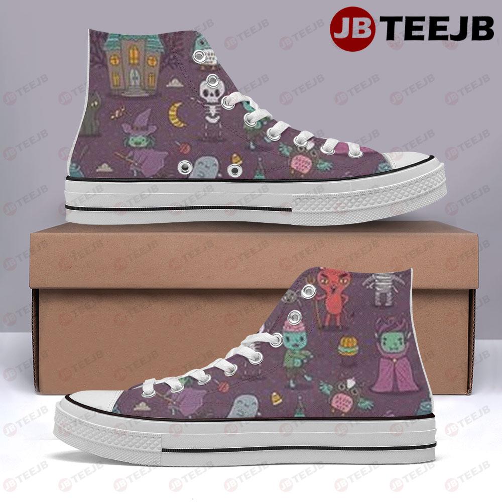 Candy Ghosts Pumpkins Halloween Pattern 6 TeeJB High Top Retro Canvas Shoes