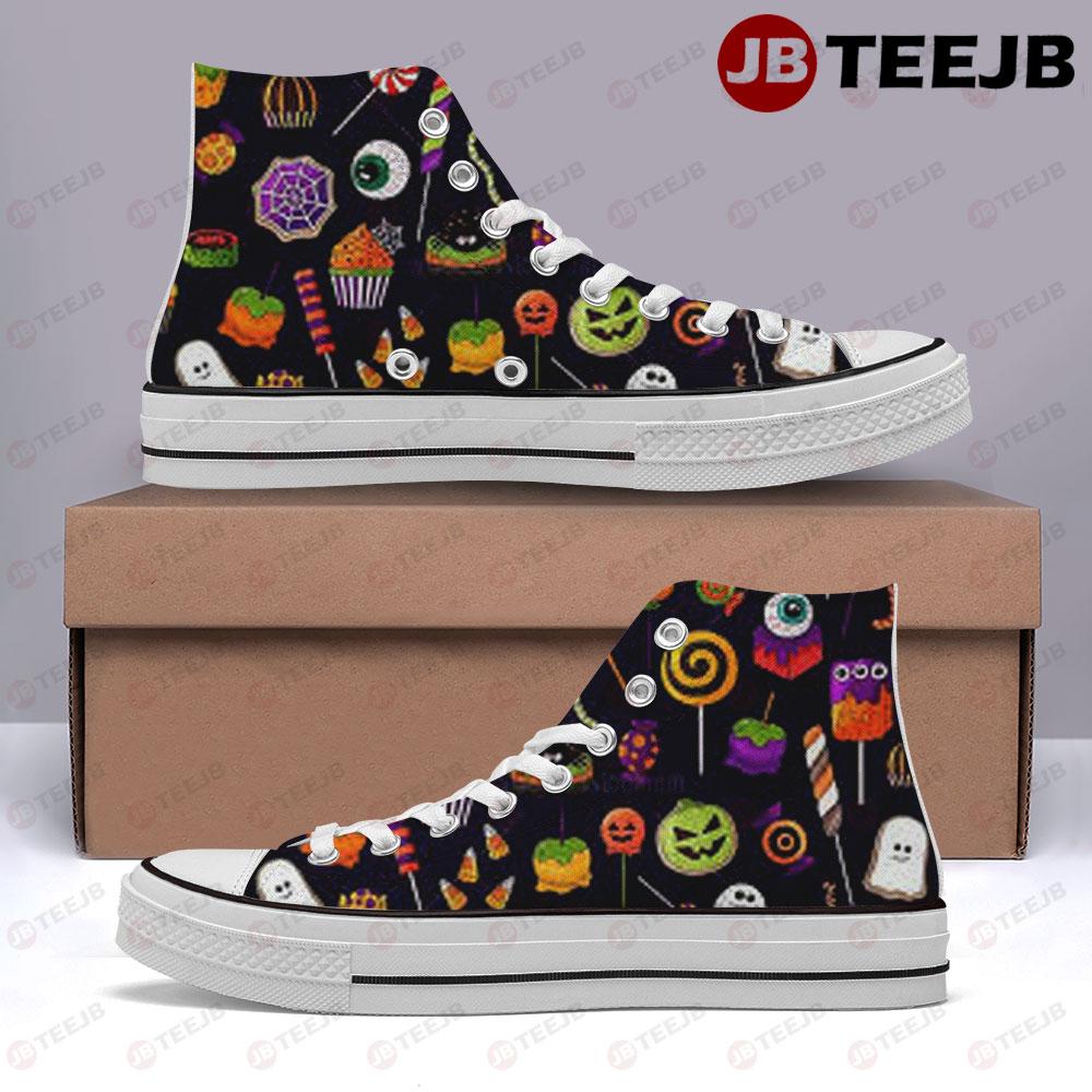 Candy Pumpkins Halloween Pattern 080 TeeJB High Top Retro Canvas Shoes