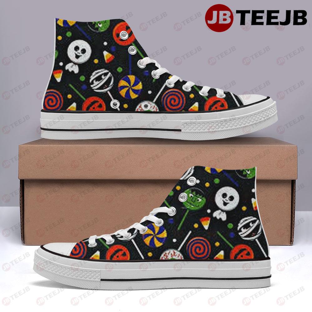 Candy Pumpkins Halloween Pattern 158 TeeJB High Top Retro Canvas Shoes