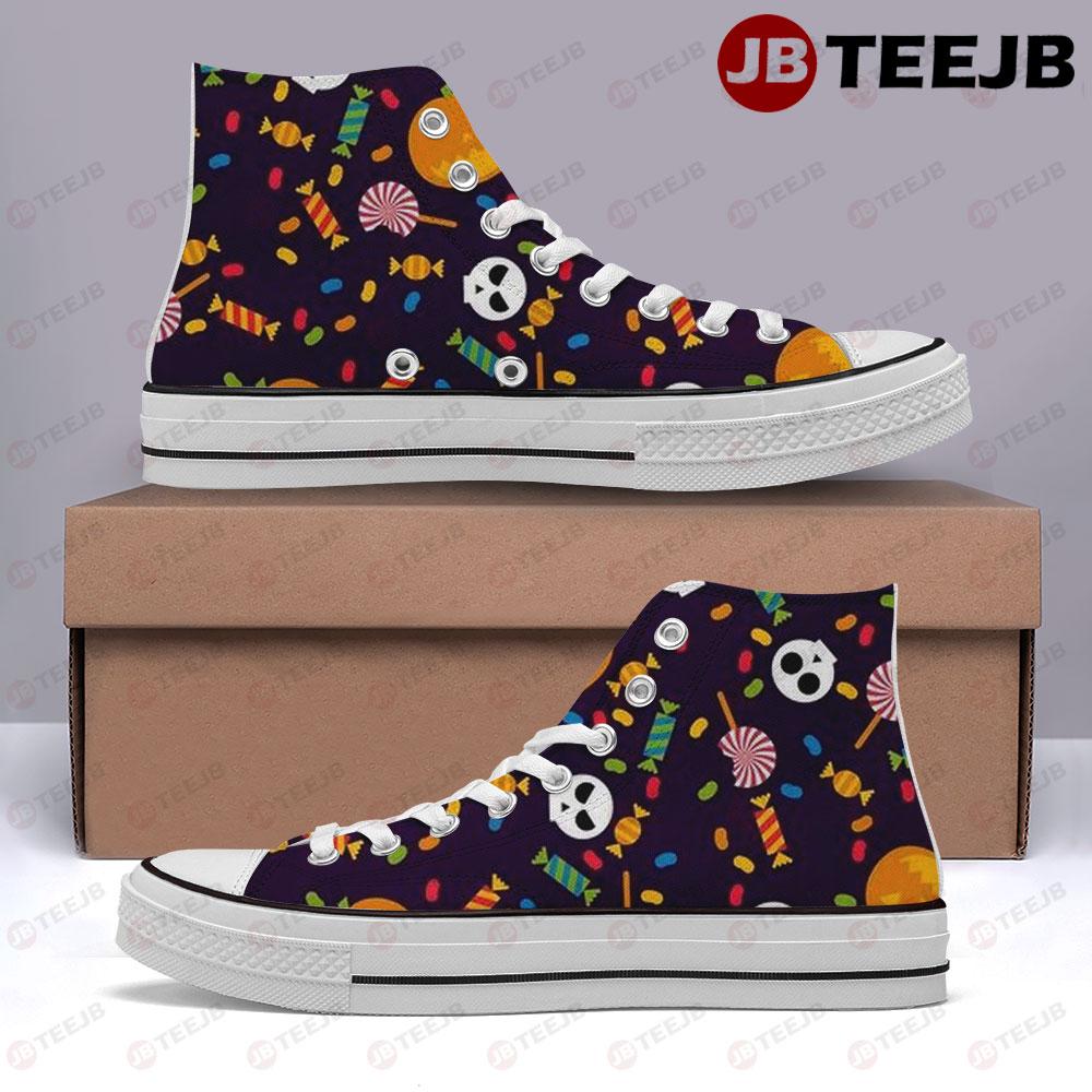 Candy Skulls Pumpkins Halloween Pattern TeeJB High Top Retro Canvas Shoes