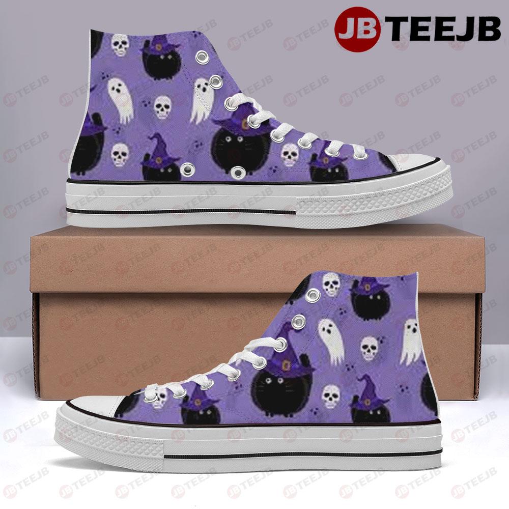 Cats Boos Halloween Pattern 054 TeeJB High Top Retro Canvas Shoes