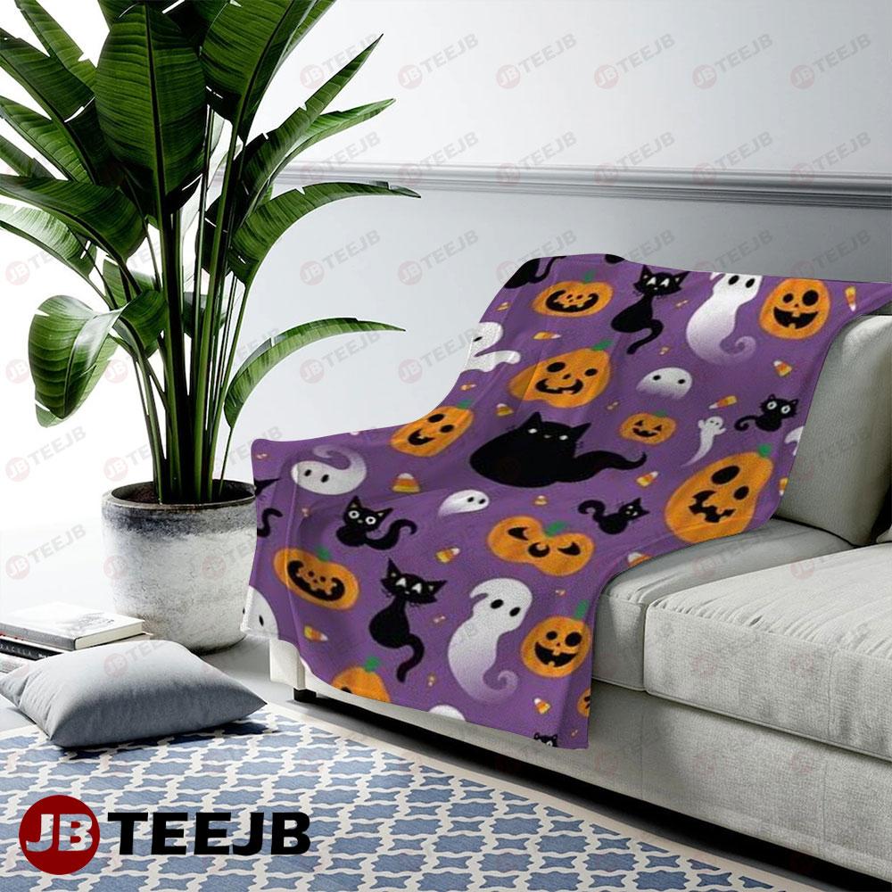 Cats Boos Pumpkins Halloween Pattern TeeJB US Cozy Blanket