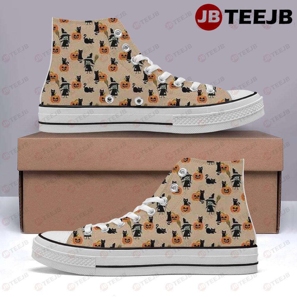 Cats Halloween Pattern 077 TeeJB High Top Retro Canvas Shoes