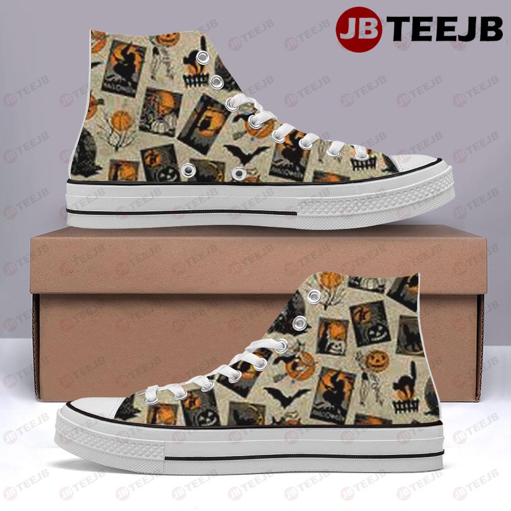 Cats Halloween Pattern 144 TeeJB High Top Retro Canvas Shoes