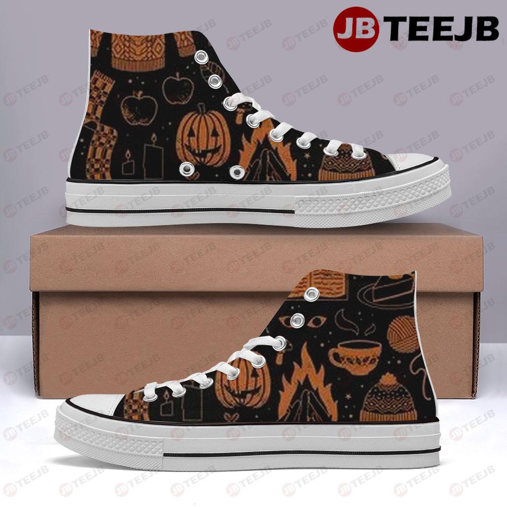 Cats Pumpkins Halloween Pattern 052 TeeJB High Top Retro Canvas Shoes