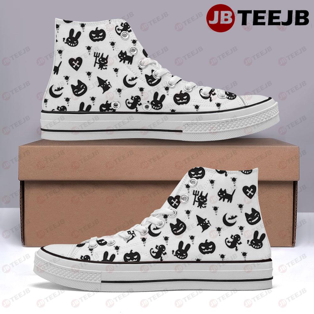 Cats Pumpkins Halloween Pattern 096 TeeJB High Top Retro Canvas Shoes