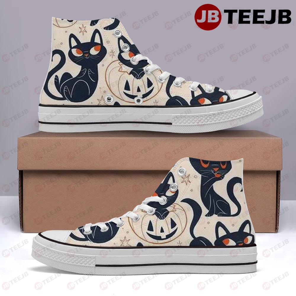 Cats Pumpkins Halloween Pattern 356 TeeJB High Top Retro Canvas Shoes