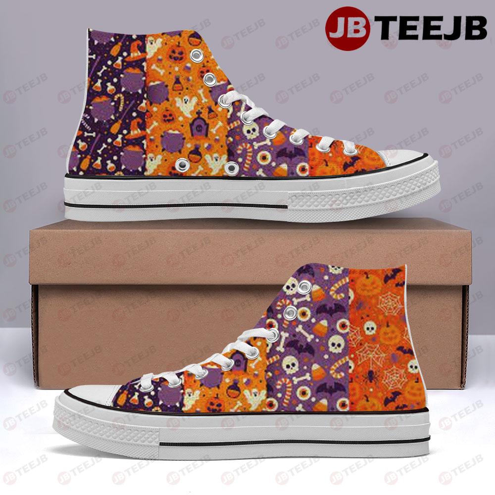 Cute Spiders Skulls Pumpkins Halloween Pat TeeJB High Top Retro Canvas Shoes