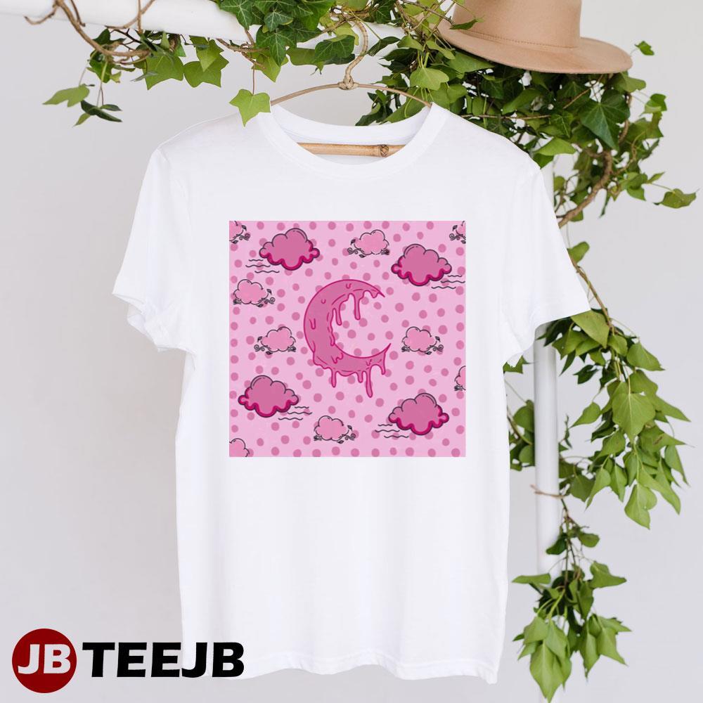 Melting Crescent Moon Cloud Night Pink Polka Dots TeeJB Unisex T-Shirt