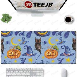 Owl Witch Hats Pumpkins Halloween Pattern TeeJB Mouse Pad