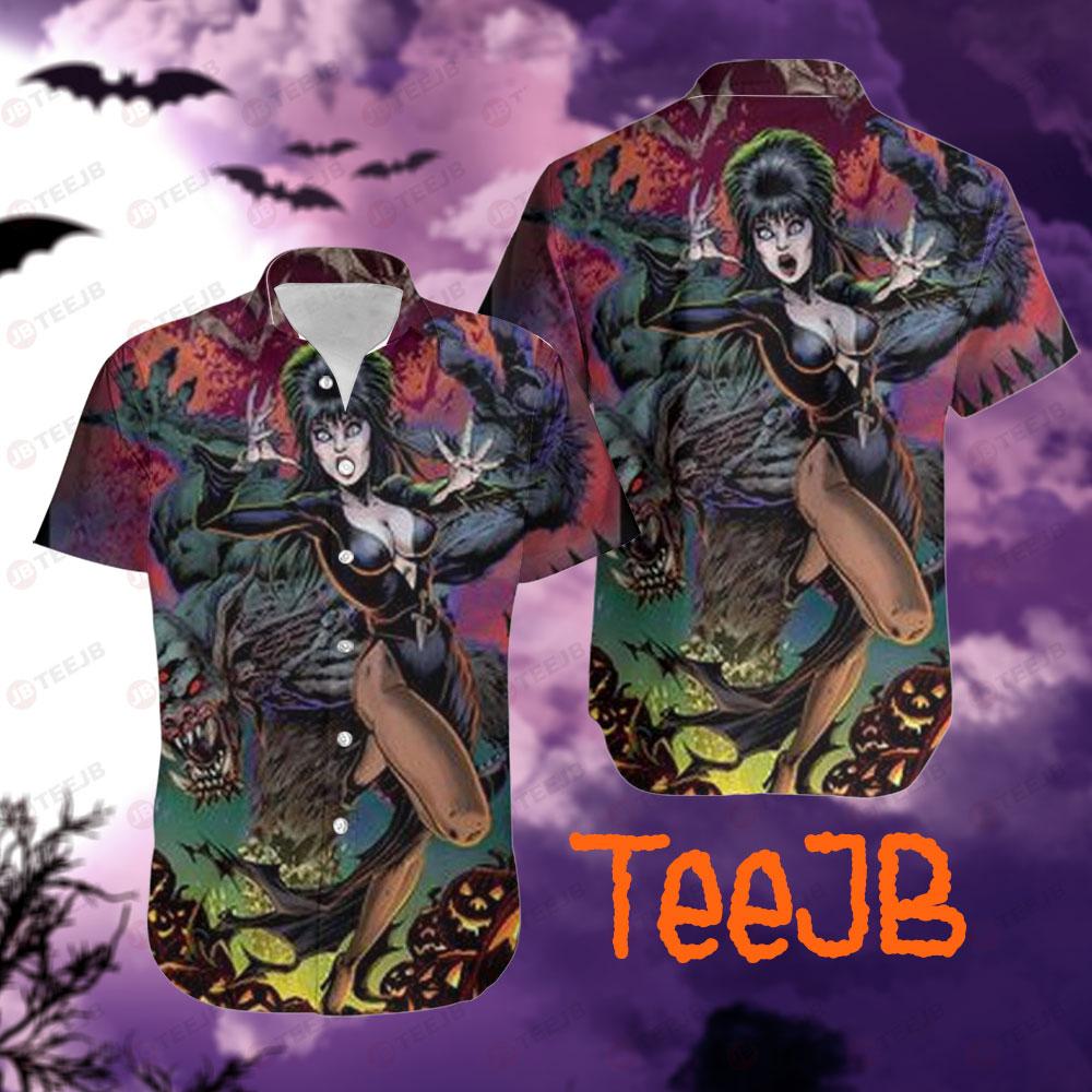 Pumpkin And Bat Elvira Mistress Of The Dark Halloween TeeJB Hawaii Shirt