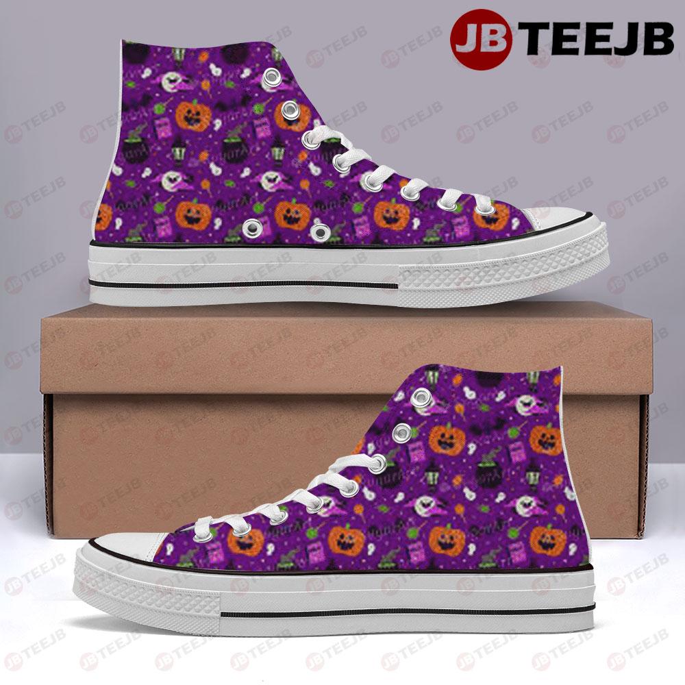 Purple Pumpkins Halloween Pattern TeeJB High Top Retro Canvas Shoes