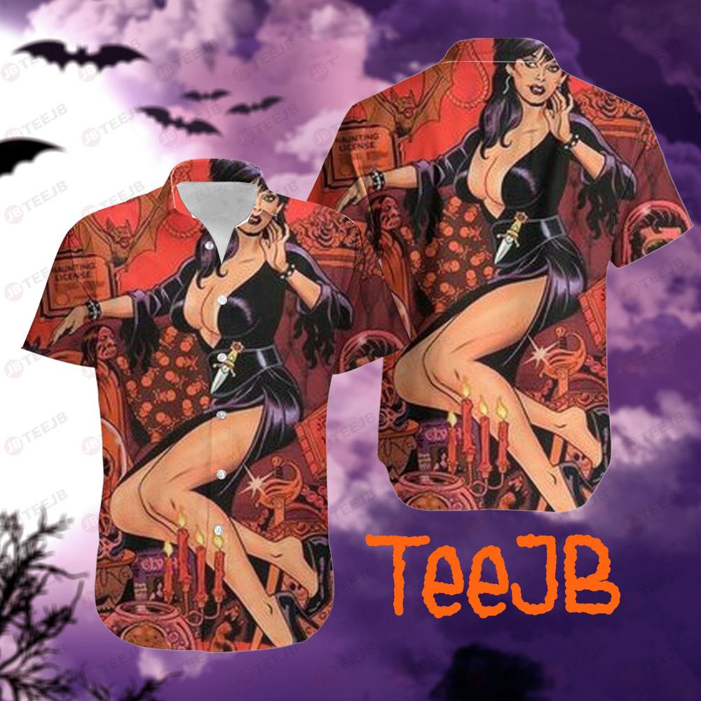 Scary Elvira Mistress Of The Dark Halloween TeeJB Hawaii Shirt