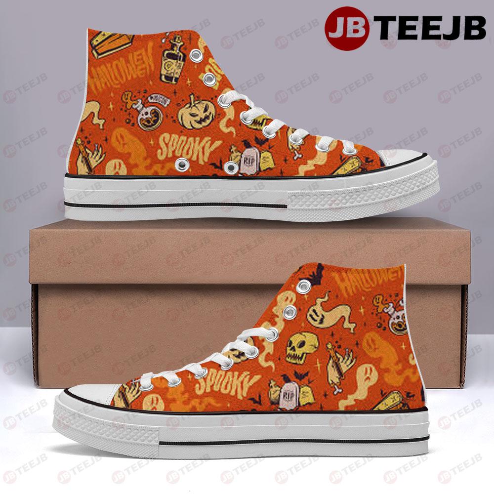 Skulls Bats Boos Pumpkins Halloween Pattern 038 TeeJB High Top Retro Canvas Shoes