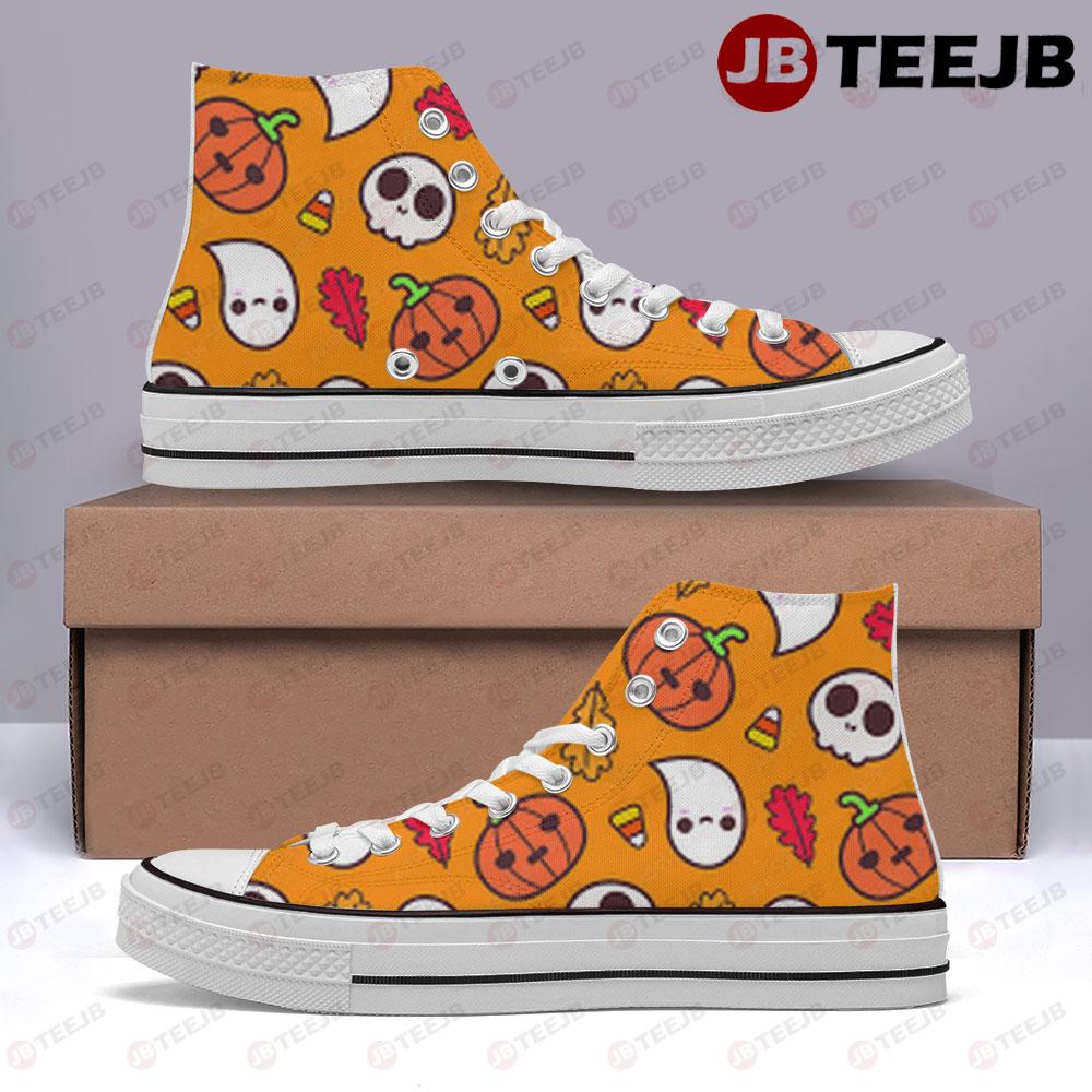 Skulls Boos Pumpkins Halloween Pattern 030 TeeJB High Top Retro Canvas Shoes