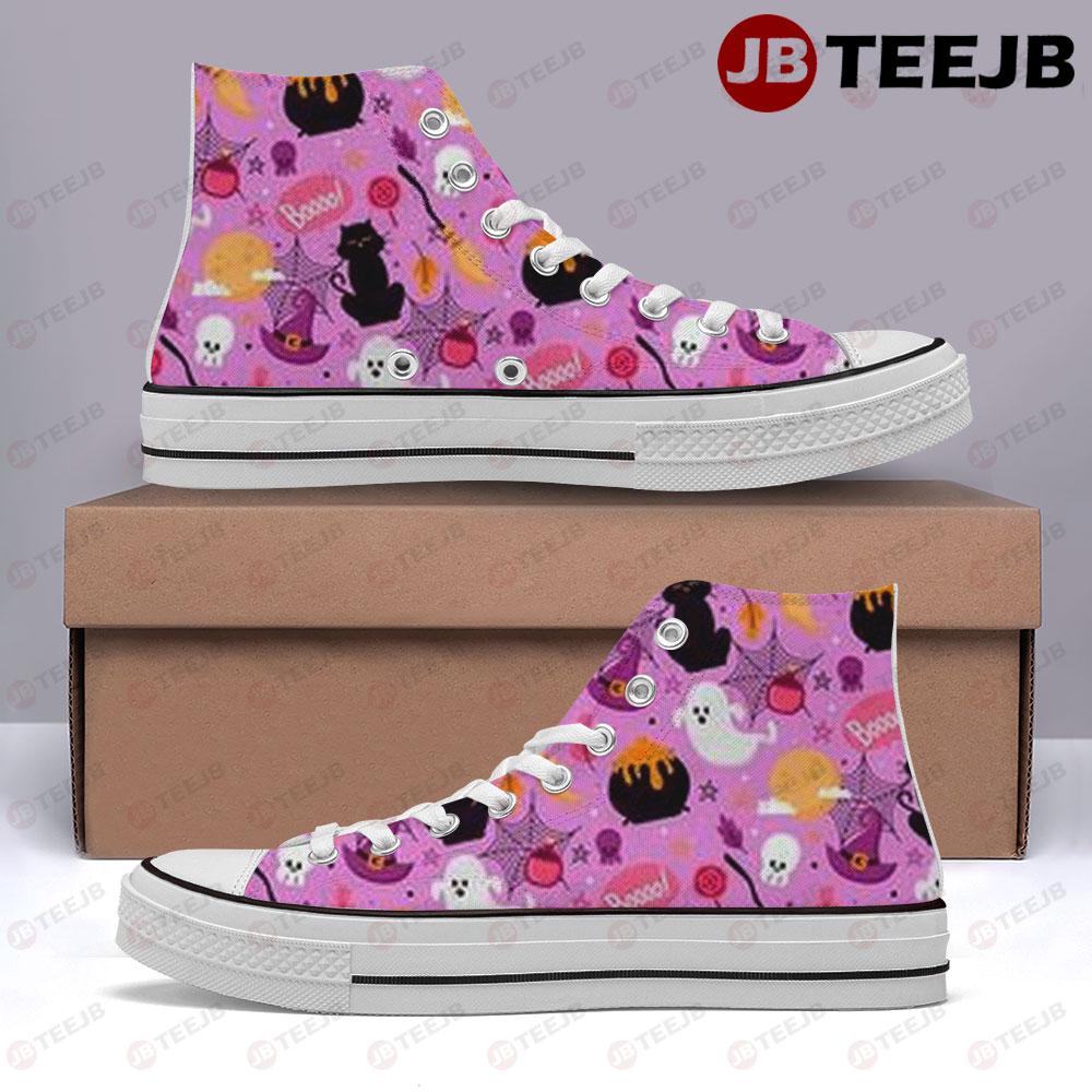 Skulls Cats Boos Halloween Pattern 06 TeeJB High Top Retro Canvas Shoes