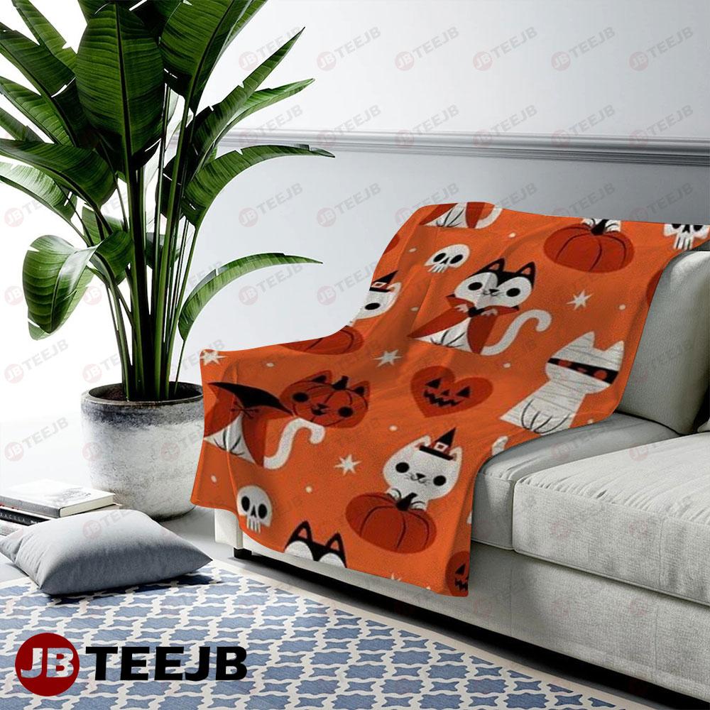 Skulls Cats Pumpkins Halloween Pattern 046 TeeJB US Cozy Blanket