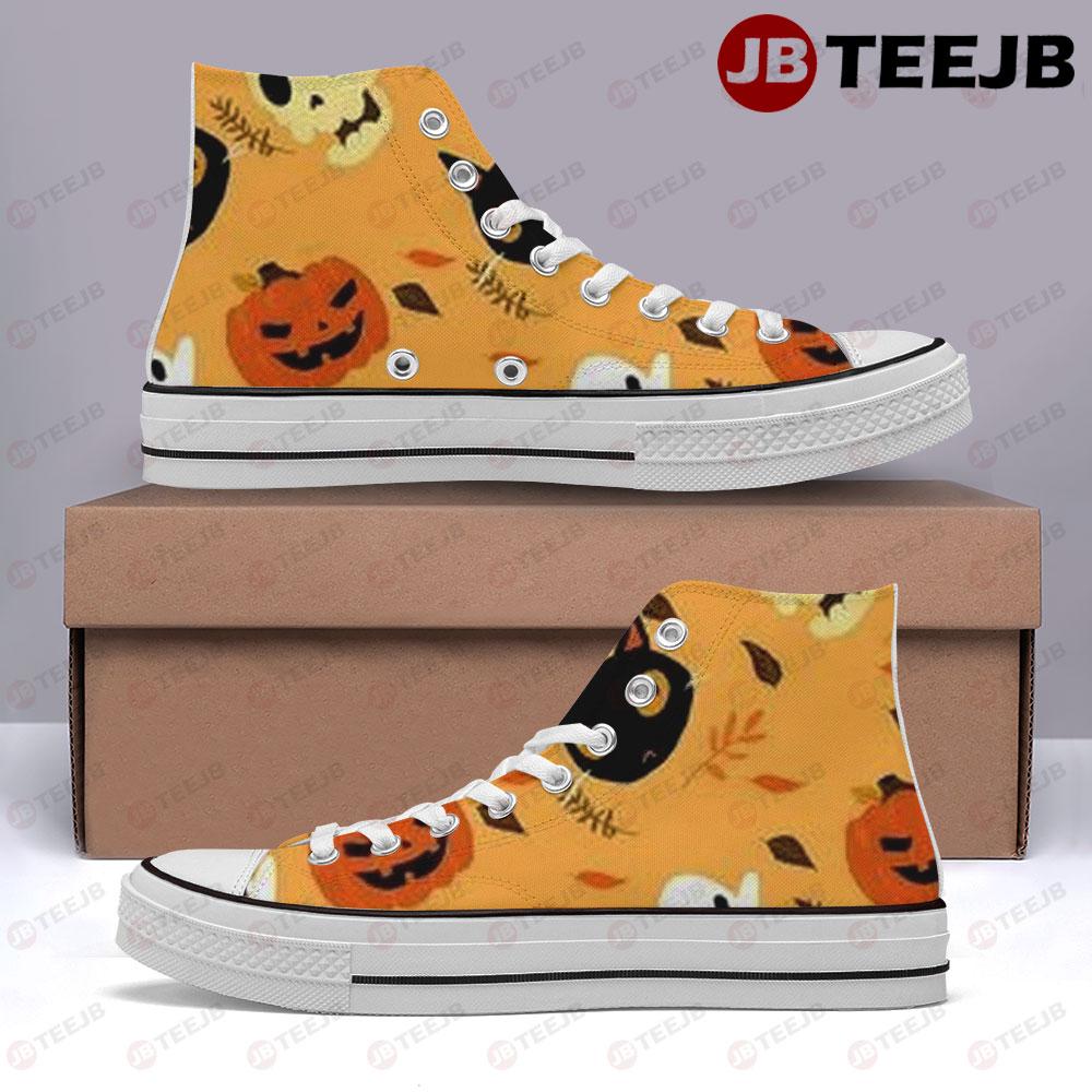 Skulls Ghosts Pumpkins Halloween Pattern 071 TeeJB High Top Retro Canvas Shoes