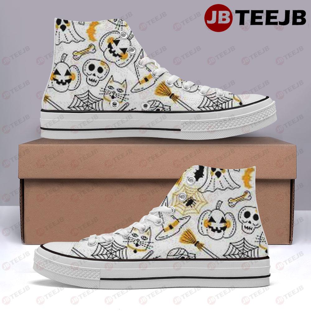 Skulls Ghosts Pumpkins Halloween Pattern 138 TeeJB High Top Retro Canvas Shoes