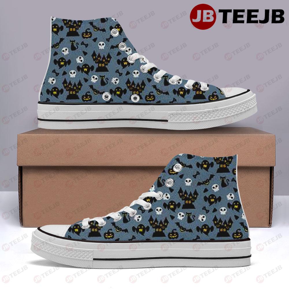 Skulls Halloween Pattern 039 TeeJB High Top Retro Canvas Shoes